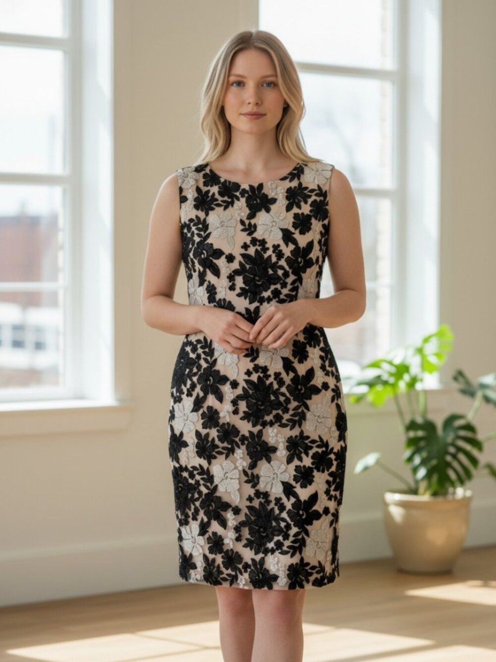 Lauren Ralph Lauren Elegant Black and Cream Floral Dress
